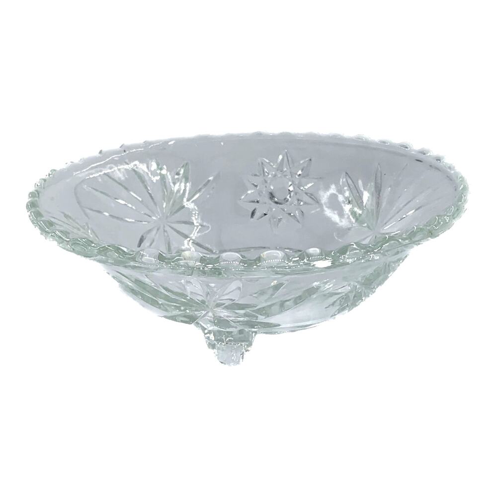 Anchor Hocking Bowl Footed Vintage Pressed Clear Glass Star Of David Candy Dish